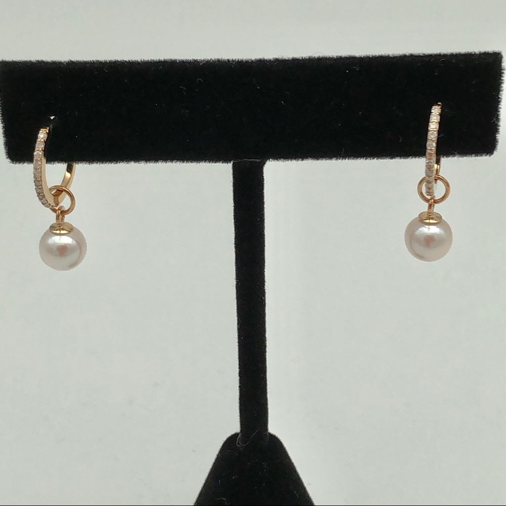 Last ONE 14K Diamond Huggies with Detachable Pearl - Picture 4 of 5